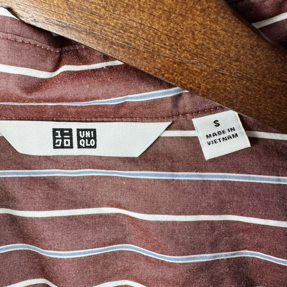 Uniqlo Striped Shirt Dress Small Brown White Long Sleeve Button Front Midi Dress - Picture 11 of 13